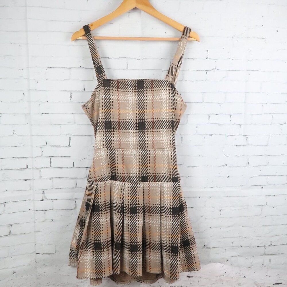 RUE 21 TAN PLAID SLEEVELESS MIDI DRESS WITH TIE BACK DETAIL SIZE MEDIUM